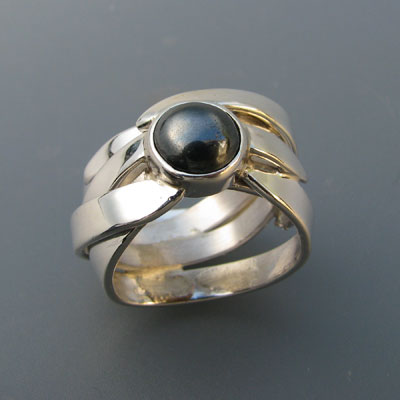 Zilveren ring met Hematiet Serie :Gras